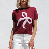 Lara Bow Knit Top WINE