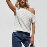 Indie Stripe Knit Top WHITE