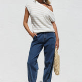 Indie Stripe Knit Top WHITE