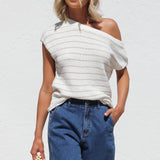 Indie Stripe Knit Top WHITE