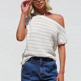 Indie Stripe Knit Top WHITE