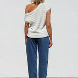 Indie Stripe Knit Top WHITE
