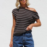 Indie Stripe Knit Top BROWN