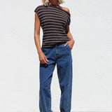 Indie Stripe Knit Top BROWN