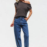 Indie Stripe Knit Top BROWN