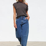 Indie Stripe Knit Top BROWN