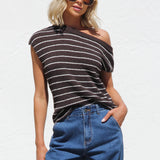Indie Stripe Knit Top BROWN